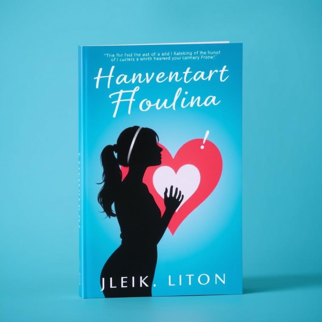 book cover featuring a silhouette of a woman touching her heart, cyan blue background