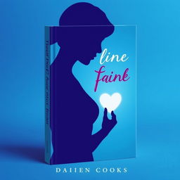 book cover featuring a silhouette of a woman touching her heart, cyan blue background