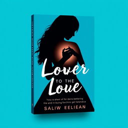 book cover featuring a silhouette of a woman touching her heart, cyan blue background