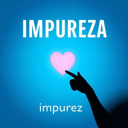 silhouette of a woman touching her heart, cyan blue background, title: Impureza