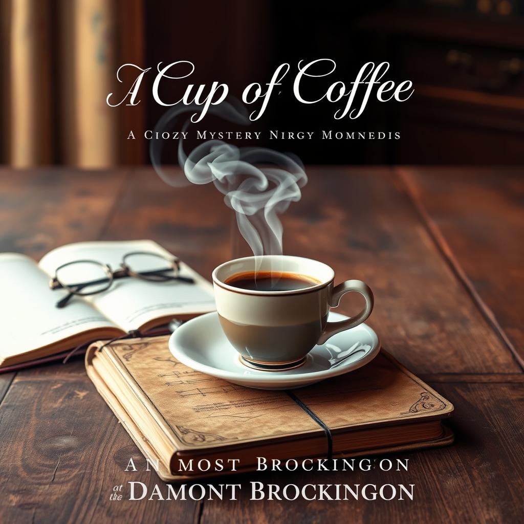 An alluring book cover for "A Cup of Coffee," a cozy mystery novel