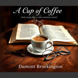 An alluring book cover for "A Cup of Coffee," a cozy mystery novel