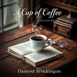 An alluring book cover for "A Cup of Coffee," a cozy mystery novel