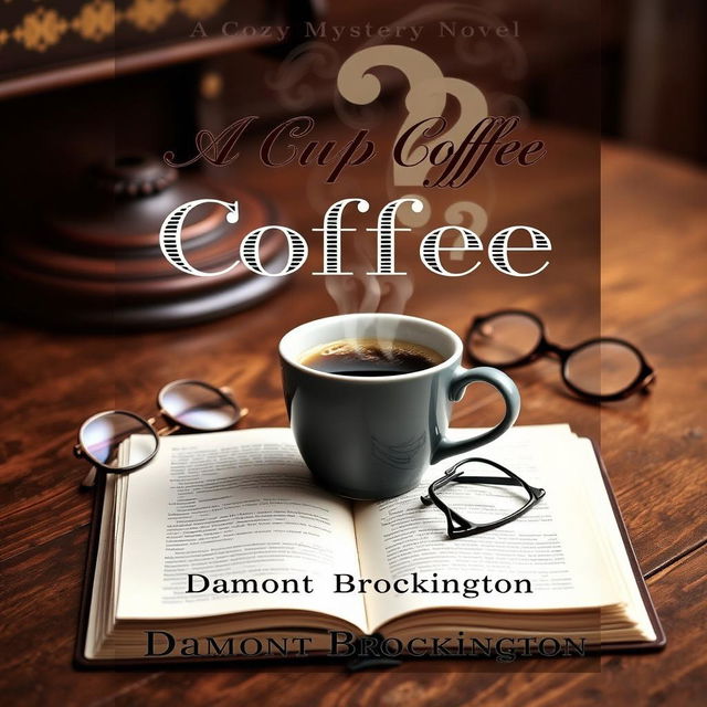 An alluring book cover for "A Cup of Coffee," a cozy mystery novel