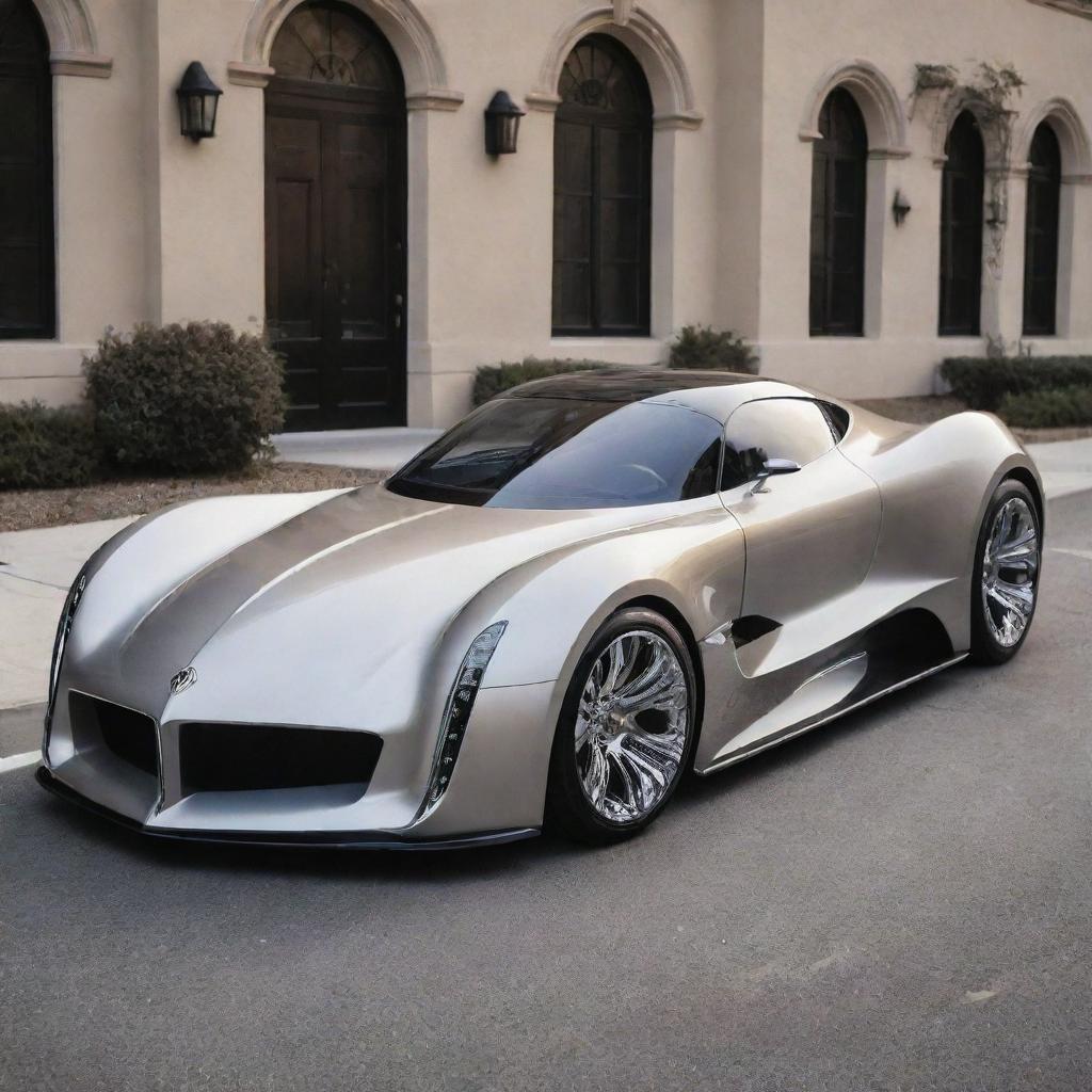 Visualize an Oldsmobile vintage car combined with the aggressive, high-performance aesthetics of a Devel Sixteen, creating an extraordinary vintage supercar