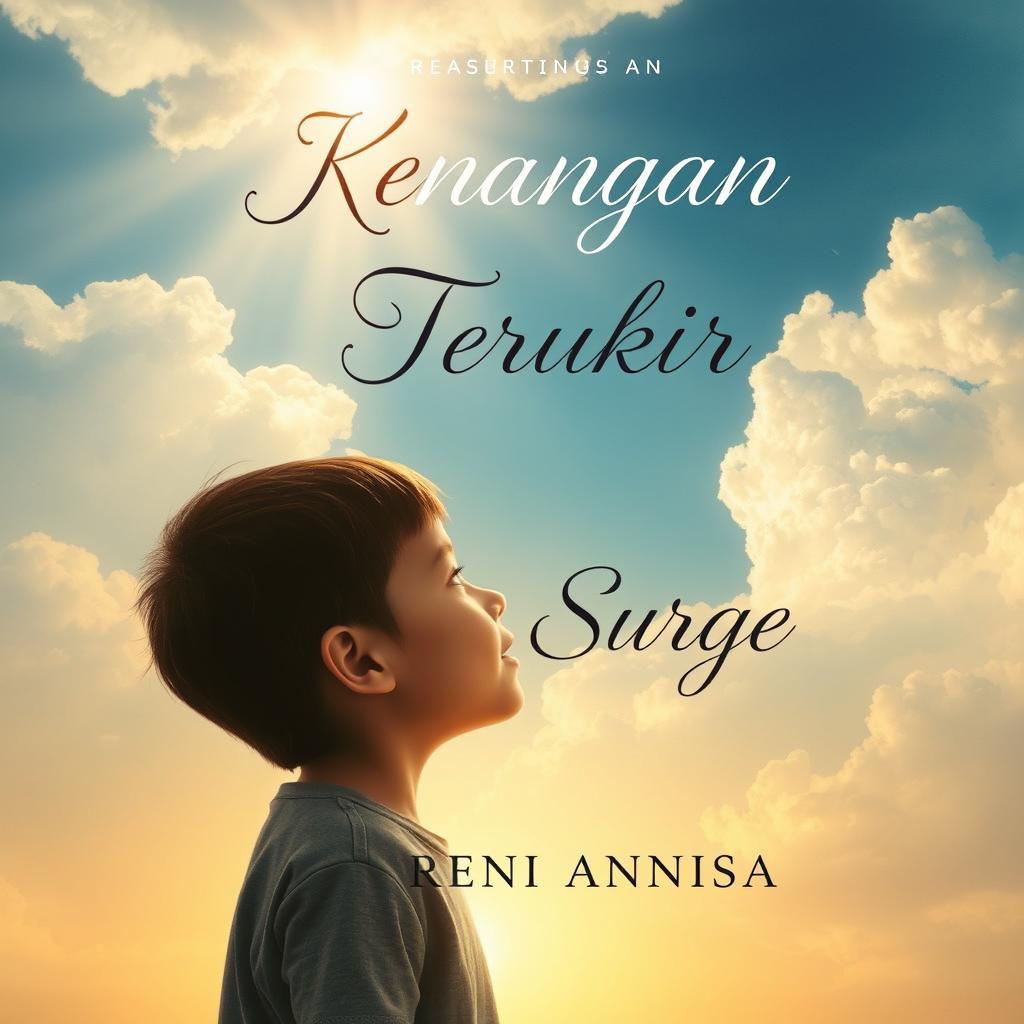 A poignant and emotionally evocative book cover for the title "Kenangan Terukir Di Langit Surga" by Reni Annisa