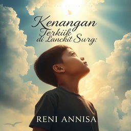 A poignant and emotionally evocative book cover for the title "Kenangan Terukir Di Langit Surga" by Reni Annisa