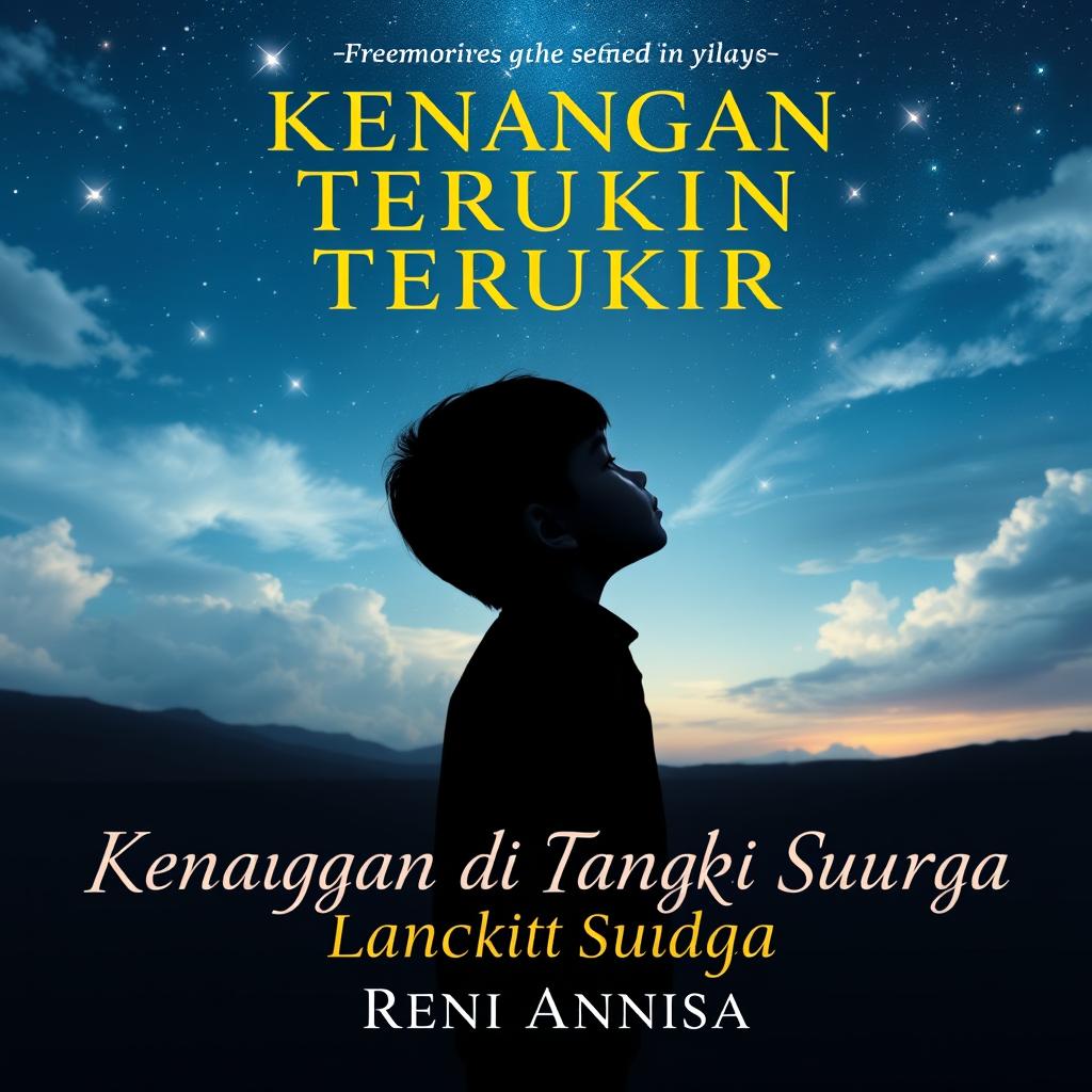 Cover art for a book titled "Kenangan Terukir di Langit Surga" by Reni Annisa