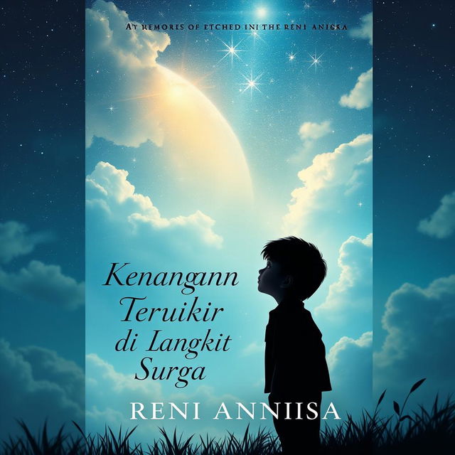 Cover art for a book titled "Kenangan Terukir di Langit Surga" by Reni Annisa