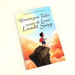 Cover buku dengan langit cerah di latar belakang, menampilkan seorang anak laki-laki berdiri di pinggir pantai, menatap ke arah langit