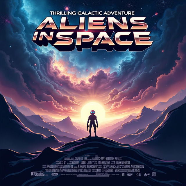 A professionally designed movie poster for "Aliens in Space," a thrilling galactic adventure