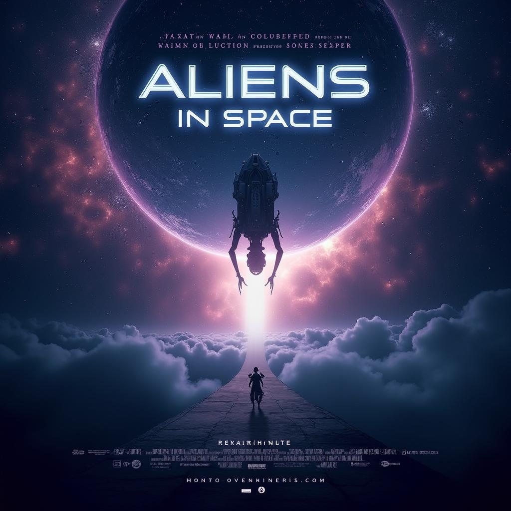 A captivating movie poster for "Aliens in Space," a galactic thriller