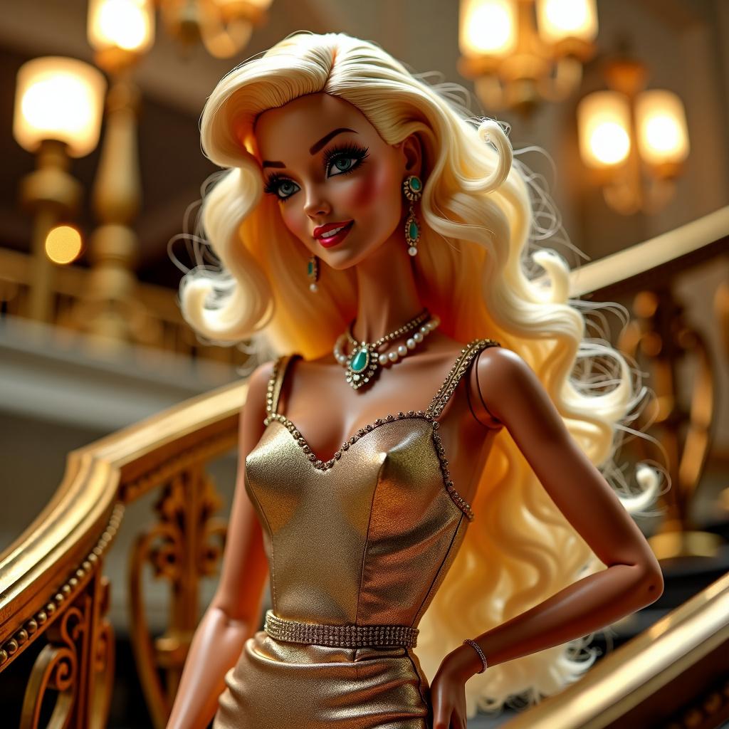 A creatively styled Barbie poster embodying a classic Hollywood glamour aesthetic