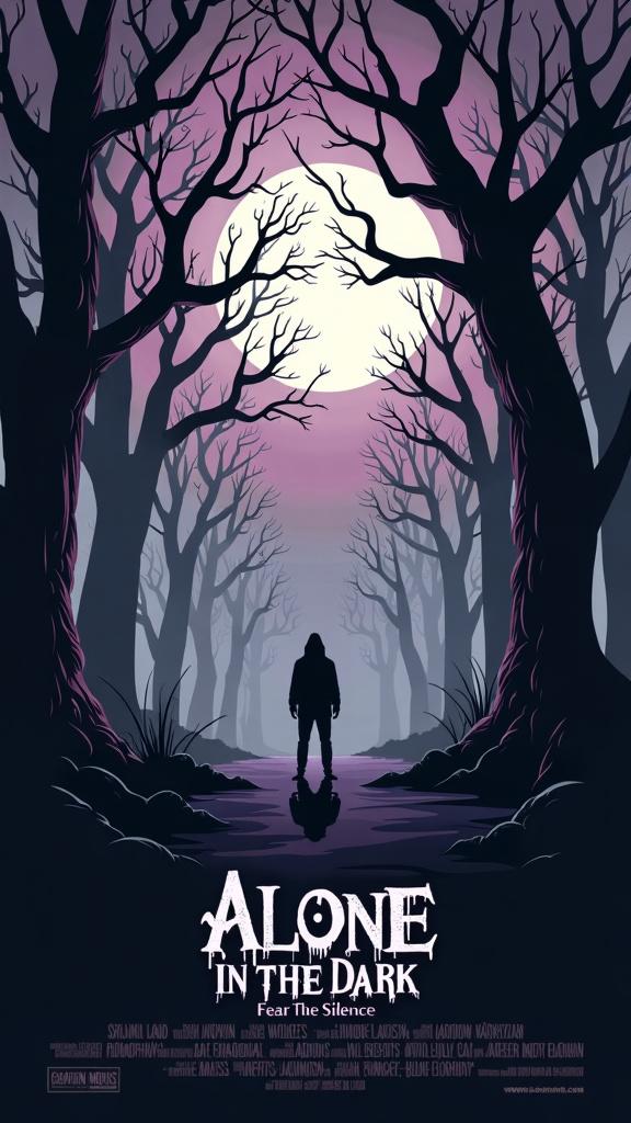 A beautifully designed movie poster for a horror movie titled "Alone in the Dark"