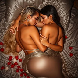 In an atmosphere thick with passion and lust, two very glamorous busty tanned women are captured in a moment of intimate connection