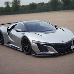 Imagine a fusion of a Honda NSX's stylish sports car design with the audacious, high-performance aesthetics of a Devel Sixteen, forming an unrivaled supercar concept