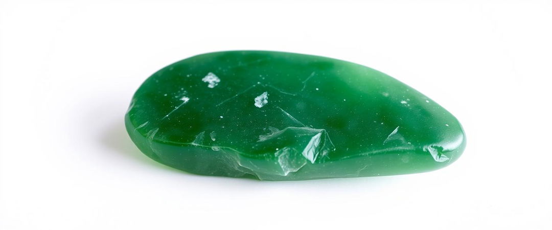 A single piece of green aventurine displayed on a pure white background