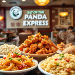 A mouth-watering display of Panda Express food, showcasing popular dishes like orange chicken, fried rice, and chow mein