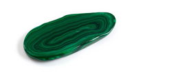 A single piece of malachite resting on a clean white background