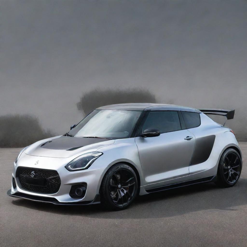 A Suzuki Swift sport car hybridized with the audacious, high-performance aesthetics of a Devel Sixteen, leading to an eye-catching compact supercar concept