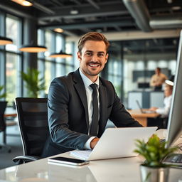 A professional and confident individual working in a modern office environment