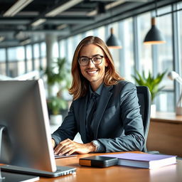 A professional and confident individual working in a modern office environment