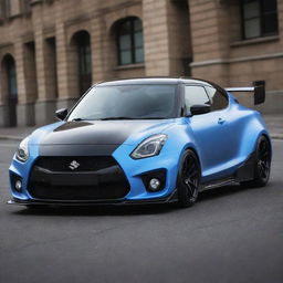 A Suzuki Swift sport car hybridized with the audacious, high-performance aesthetics of a Devel Sixteen, leading to an eye-catching compact supercar concept