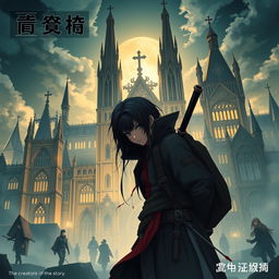 An anime-style poster featuring Gothic Revival architecture, depicting a city founded and rapidly developed by an organization known as the Healing Church