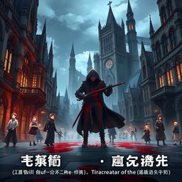 An anime-style poster featuring Gothic Revival architecture, depicting a city founded and rapidly developed by an organization known as the Healing Church