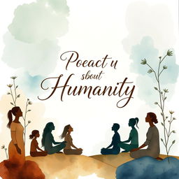 A beautifully illustrated cover for a poetry book about humanity, with elegant calligraphy and soft watercolor backgrounds