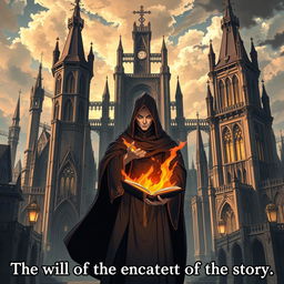 An anime-style poster featuring Gothic Revival architecture, depicting a city founded and rapidly developed by an organization known as Shadow Ancient