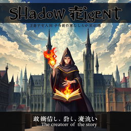 An anime-style poster featuring Gothic Revival architecture, depicting a city founded and rapidly developed by an organization known as Shadow Ancient