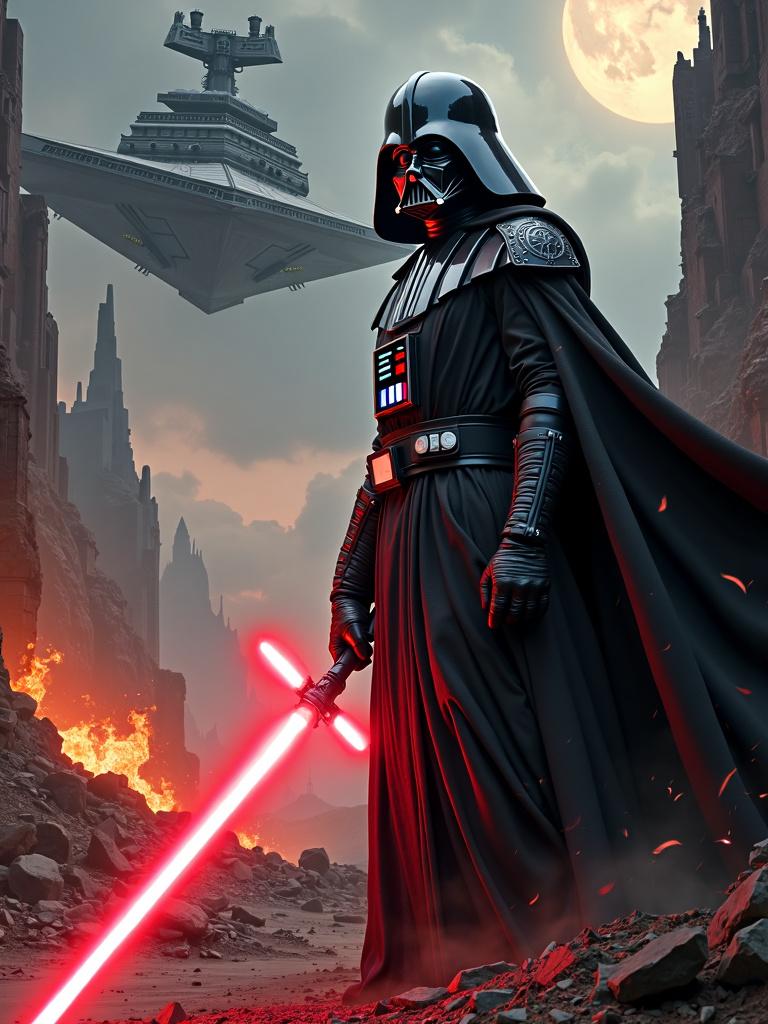 A high-definition Star Wars themed poster showcasing a detailed portrayal of a legendary character from the Star Wars saga