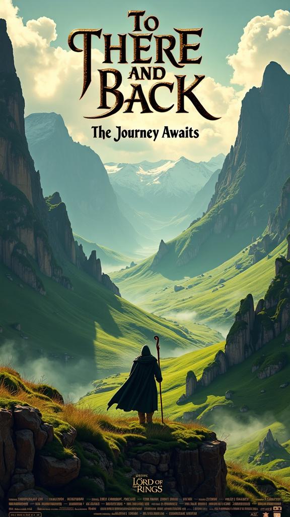 A beautifully designed movie poster inspired by Lord of the Rings for a film titled "To There and Back"