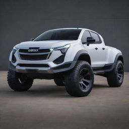 Envision a rugged Isuzu truck combined with the sleek, high-performance aesthetics of a Devel Sixteen, creating an unexpectedly powerful super truck concept