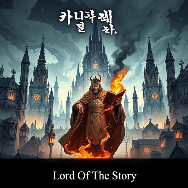 A manhwa-style poster featuring Gothic Revival architecture, depicting a city founded and rapidly developed by an organization known as Shadow Ancient