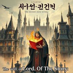 A manhwa-style poster featuring Gothic Revival architecture, depicting a city founded and rapidly developed by an organization known as Shadow Ancient