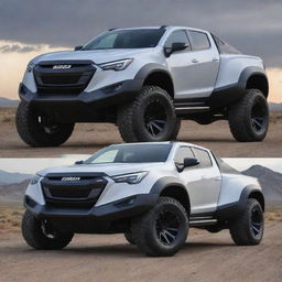 Envision a rugged Isuzu truck combined with the sleek, high-performance aesthetics of a Devel Sixteen, creating an unexpectedly powerful super truck concept