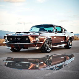 A 1967 Mustang Fastback reimagined with the styling of a 2024 Mustang, blending classic design with modern aesthetics