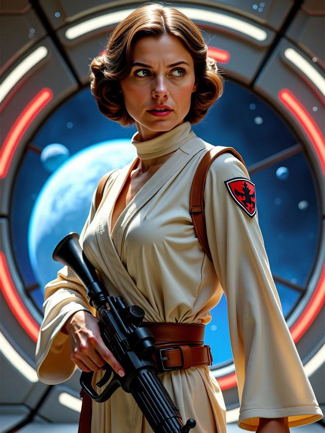 An intricately detailed Star Wars themed poster focusing on Princess Leia