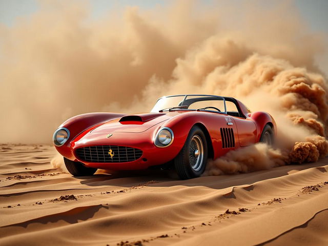 Beautiful vintage car concept featuring a custom-made vintage Ferrari in a striking red color