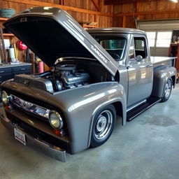 A 1953 Ford F100 pickup truck, brilliantly restored and customized with a powerful 7