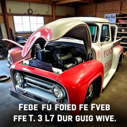 A 1953 Ford F100 pickup truck, brilliantly restored and customized with a powerful 7