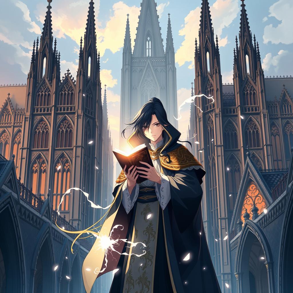 Anime poster featuring Gothic Revival architecture in a rapidly growing city