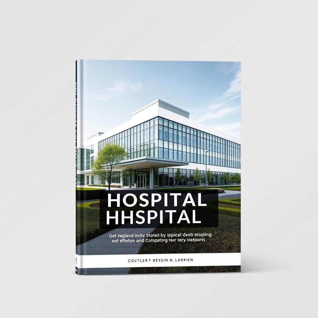 A sleek and modern book cover design featuring a contemporary hospital building