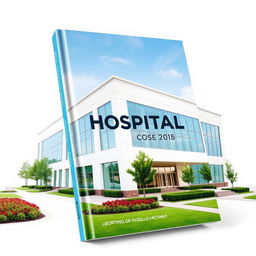 A sleek and modern book cover design featuring a contemporary hospital building