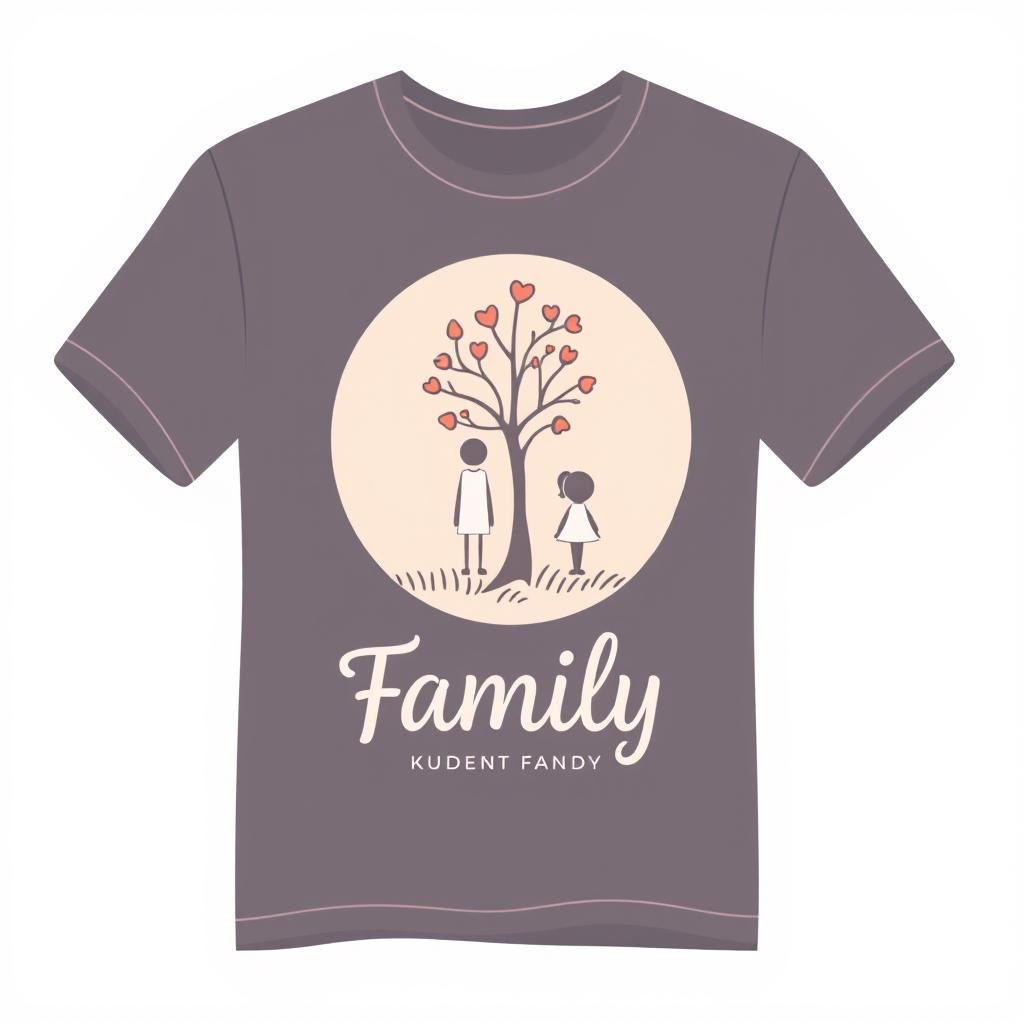 Family t-shirt design for kindergarten student guardians, featuring a simple and elegant aesthetic