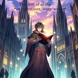 Anime poster featuring Gothic Revival architecture in a rapidly growing city