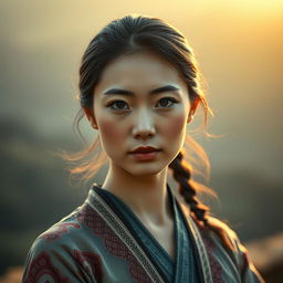 A portrait of an Asian woman known as Sixi, capturing her essence with a serene and confident expression