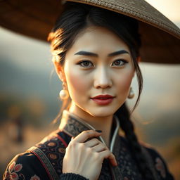 A portrait of an Asian woman known as Sixi, capturing her essence with a serene and confident expression